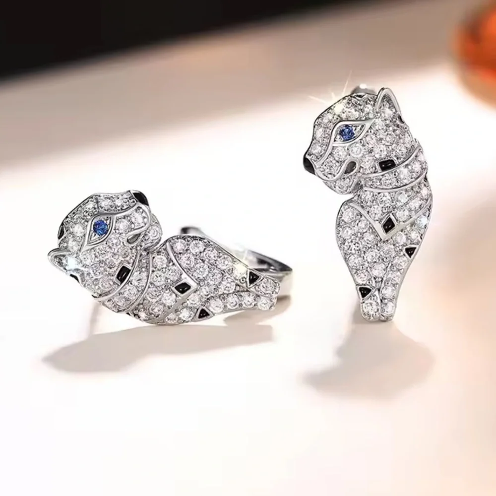 Panthere Luxury Crystal Silver Earrings - Picture 2 of 5